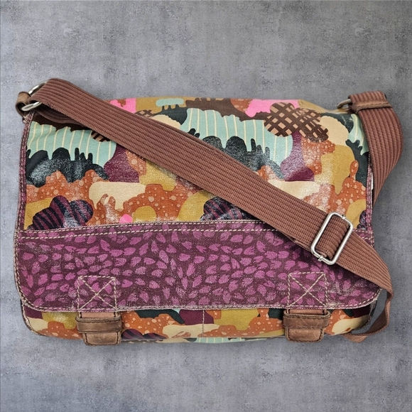 Fossil Key-Per Colorful Coated Canvas Messenger Crossbody Laptop Bag - Picture 1 of 14